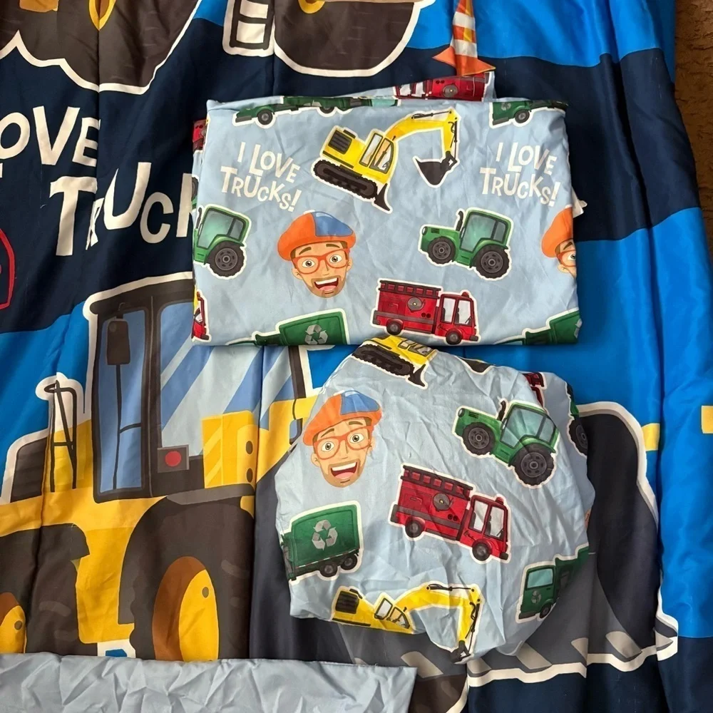 Blippi Machine Fun 4 Piece Twin Bed Set Comforter Blanket Fitted Flat Sheet Case